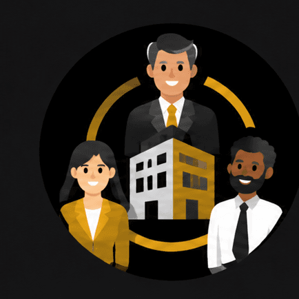 Three business owners gathered around a company