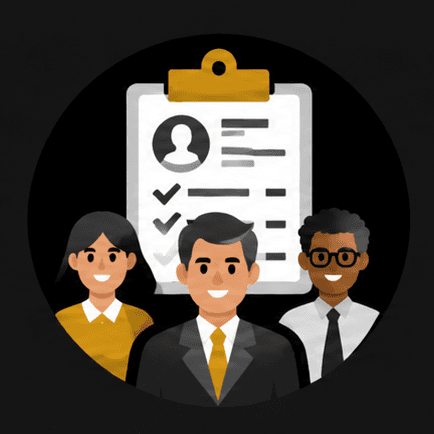 Employees in front of a personnel clipboard